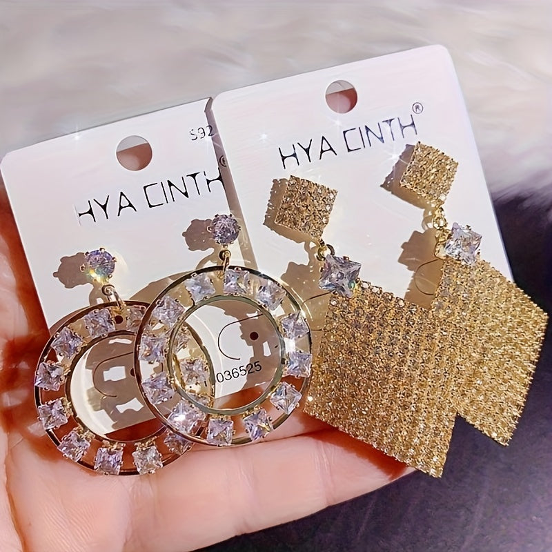 10 Pairs/ Lot Shiny Zircon Decor Dangle Earrings Simple Luxury Style Zinc Alloy Jewelry Gift For Friends